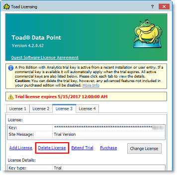 toad for oracle license key and site message